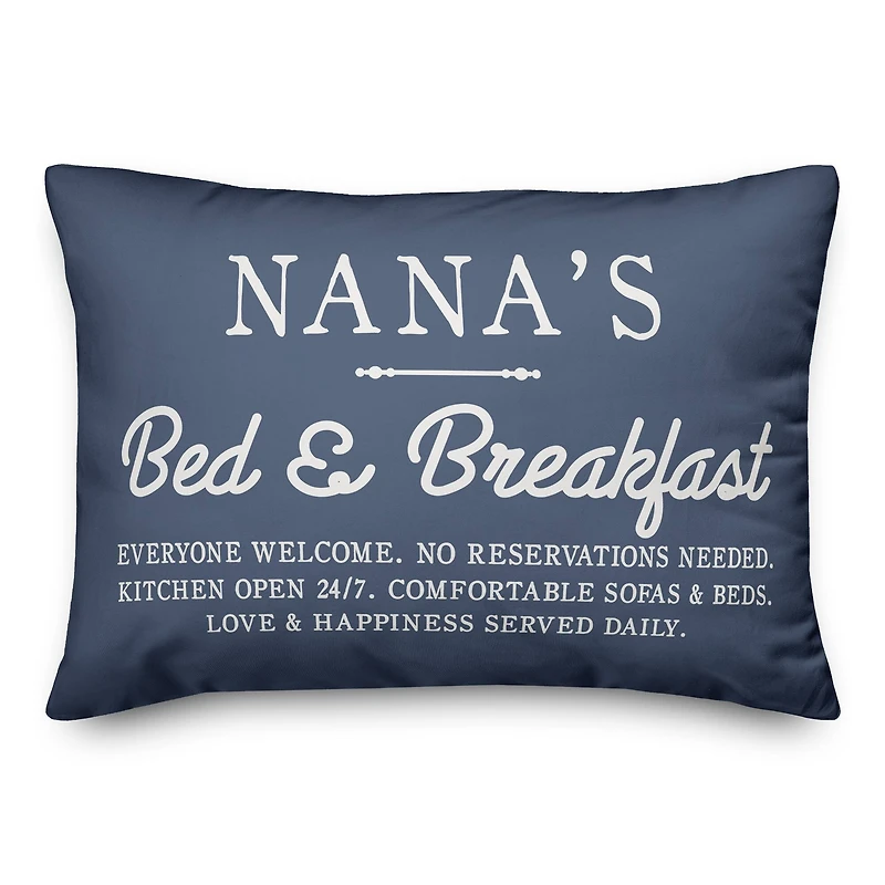 Nana's Bed & Breakfast Navy Throw Pillow