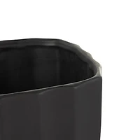 Black Square Wide Groove Textured Ceramic Planter Set