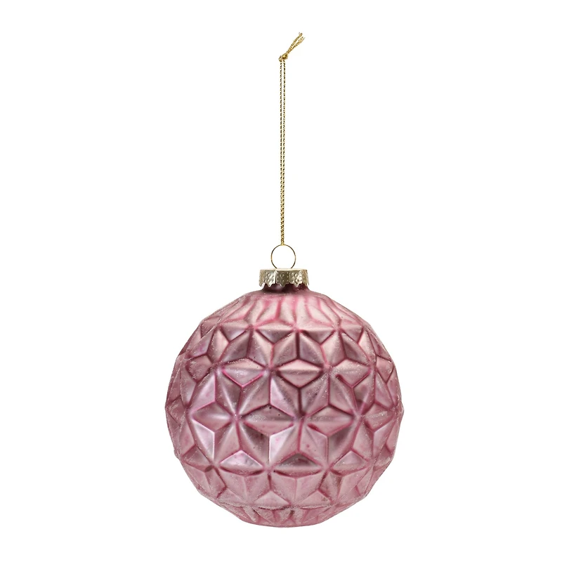 6 Pack 4" Frosted Pink Geometric Ball Glass Ornaments