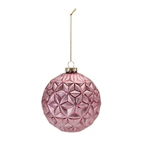 6 Pack 4" Frosted Pink Geometric Ball Glass Ornaments