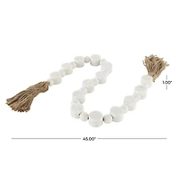 44" White Marble & Brown Jute Handmade Orb Beaded Garland with Tassel
