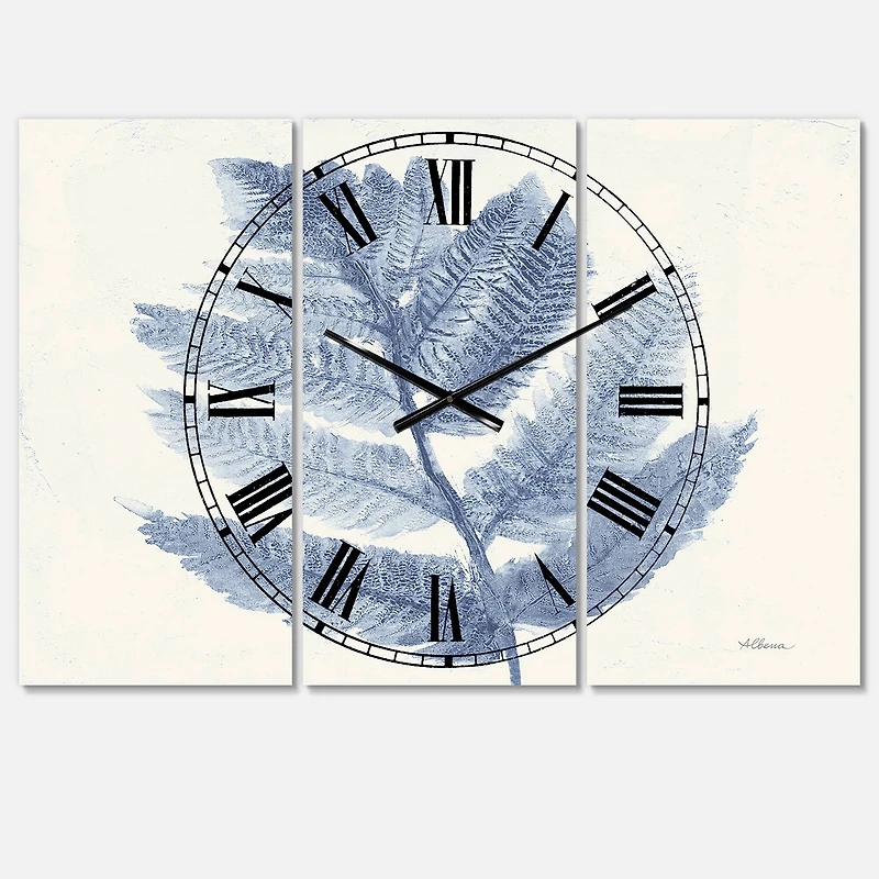 Designart 'Forest Ferns Blue Farmhouse Multipanel Wall Clock