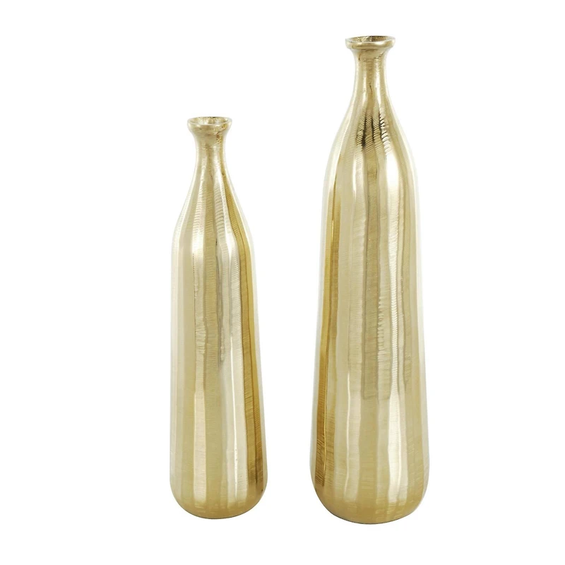 Glam Gold Wavy Textured Aluminum Vase Set