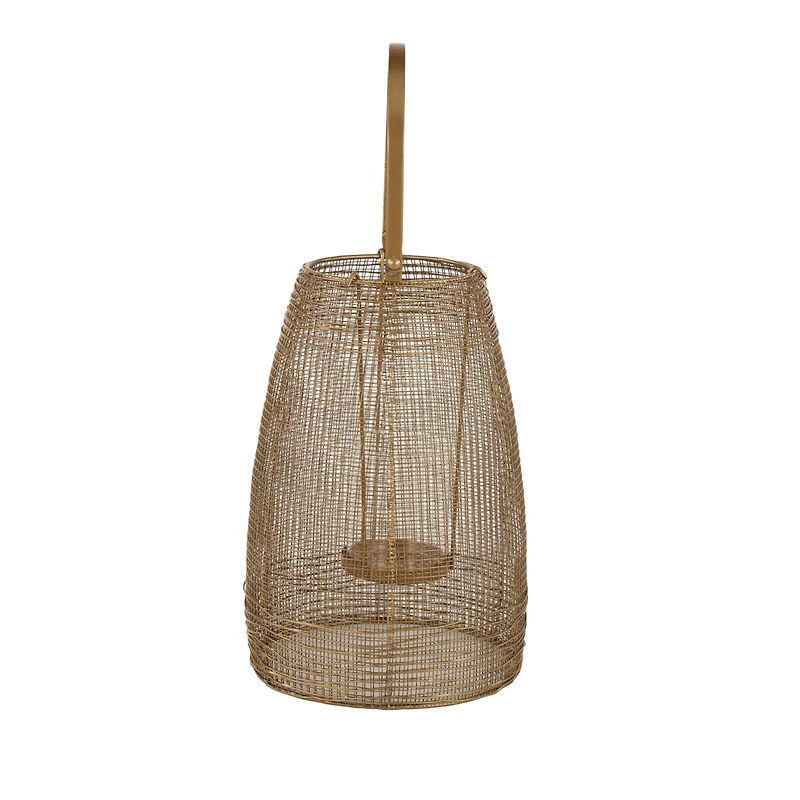 Gold Iron Modern Candle Holder Lantern, 16" x 9" x 9"