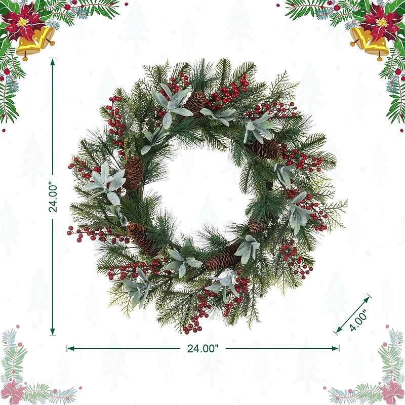 Glitzhome® 24" Christmas Pinecone, Leaf & Berry Wreath