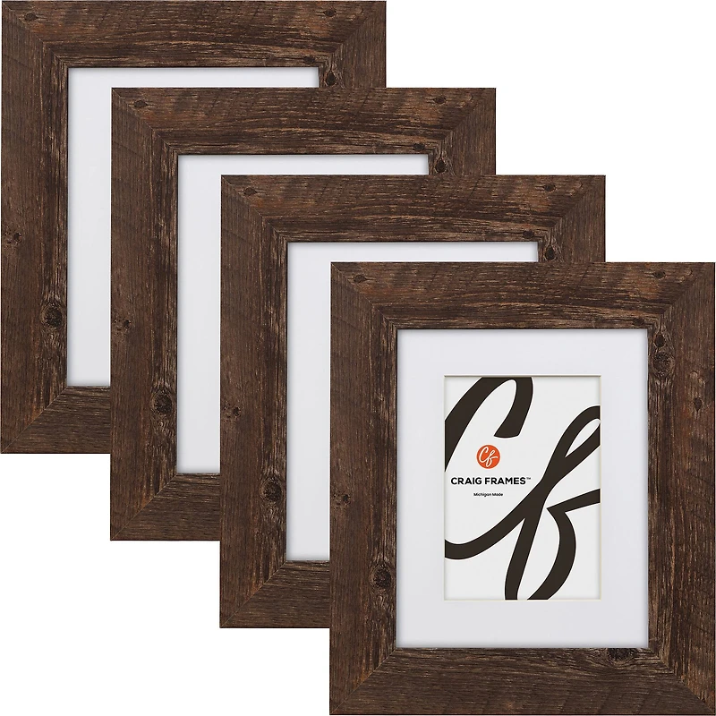 Craig Frames 4 Pack: American Barn Brown Oak Picture Frame with Mat