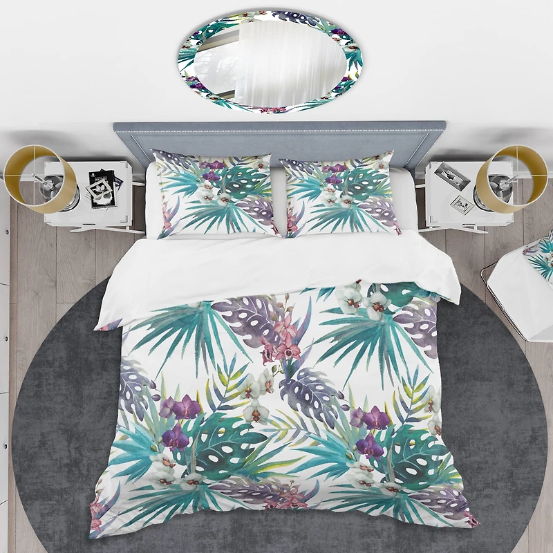 Designart 'Retro Floral Botanical Design II' Mid-Century Duvet Cover Set