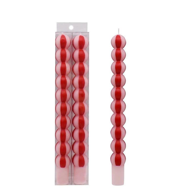 11.25" Red & White Peppermint Unscented Taper Candles, 2ct. by Ashland®
