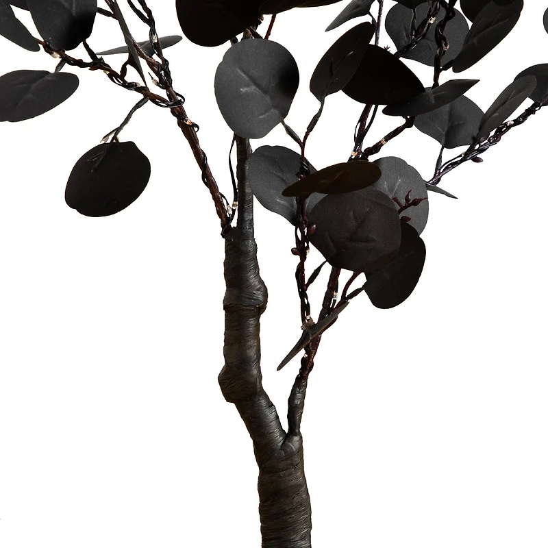 3ft. Pre-Lit Artificial Halloween Black Eucalyptus Tree with 80 Orange & Purple LED Lights