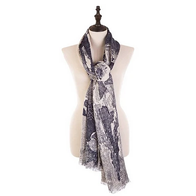 Glitzhome® 77" Navy & Beige Shabby Chic Scarf