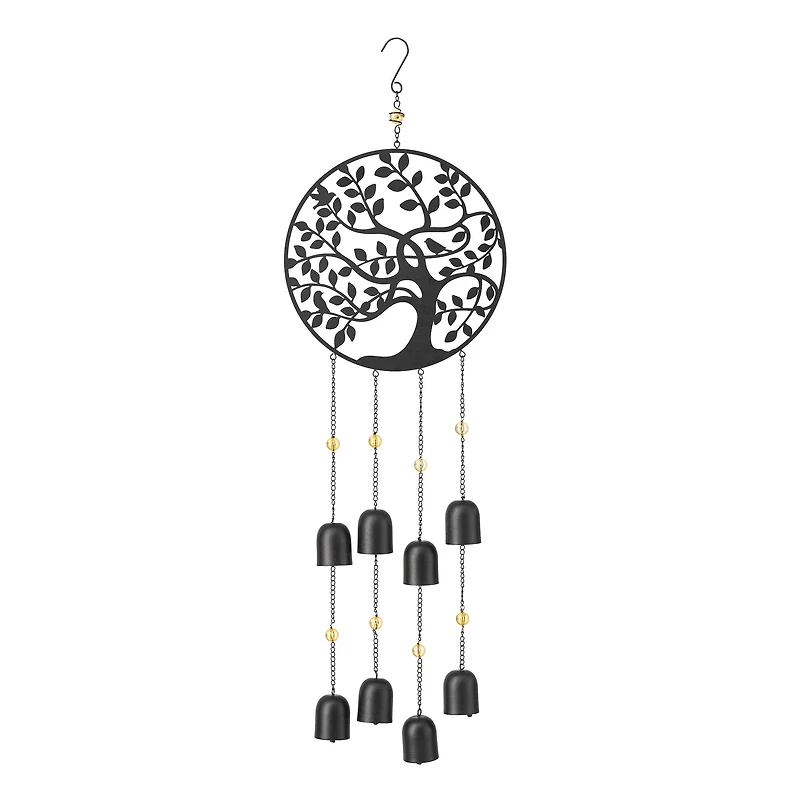 Glitzhome® Matte Black Metal Tree of Life Windchime with Bells