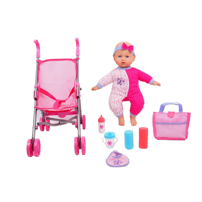 Gi-Go 14" Baby Doll With Stroller Set
