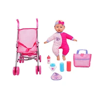 Gi-Go 14" Baby Doll With Stroller Set