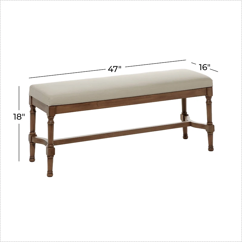 Brown Wood & Linen Traditional Bench