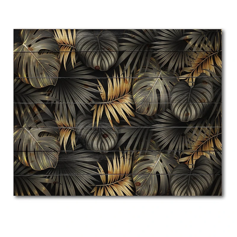 Designart - Black and Gold Tropical Leaves II