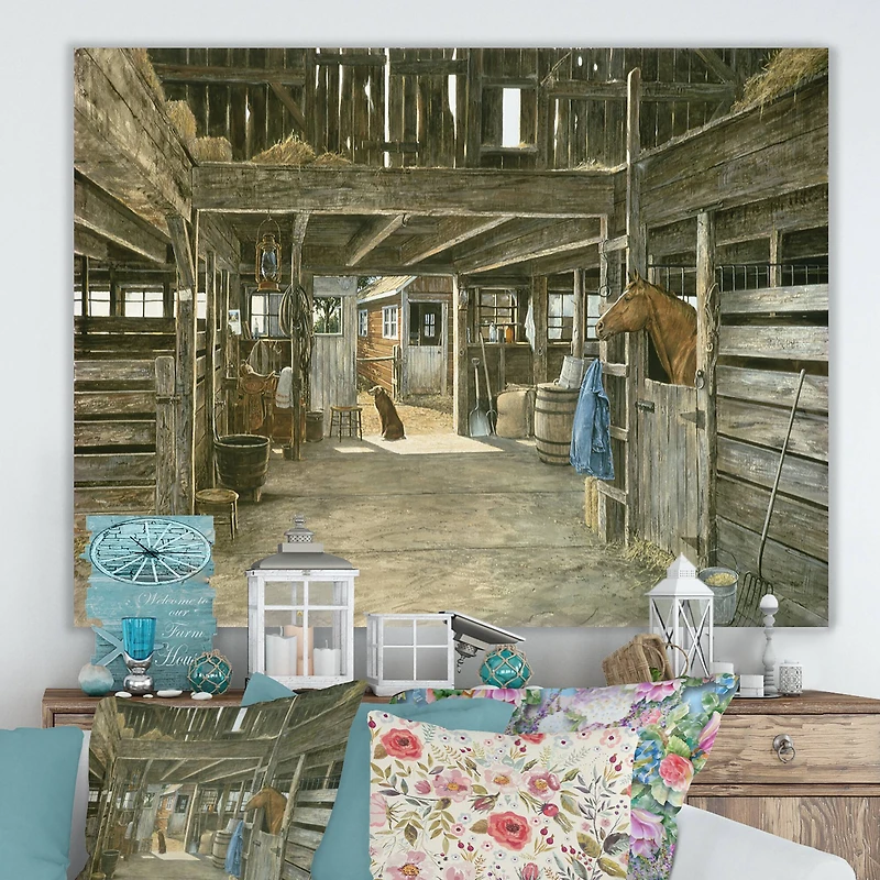 Designart - The Horse In The Barn And Dog In Doorway