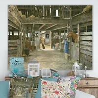 Designart - The Horse In The Barn And Dog In Doorway