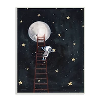 Stupell Industries Astronaut Hanging Stars Outer Space Ladder to Moon Wood Wall Plaque