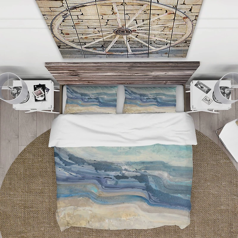 Designart 'Coast Blue Sea Waves Watercolour' Traditional Bedding Set