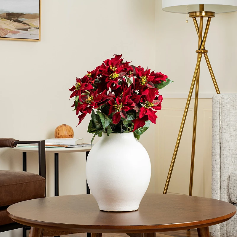 18" Red Poinsettia and Leaf Bush