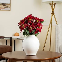 18" Red Poinsettia and Leaf Bush