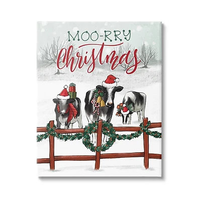 Stupell Industries Moo-rry Christmas Holiday Snowy Cows Canvas Wall Art