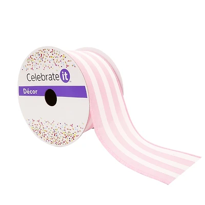 2.5" x 25ft. Stripe Faux Linen Wired Ribbon by Celebrate It™ Décor