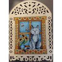 MP Studia Grey Cat Cross Stitch On Wood Kit