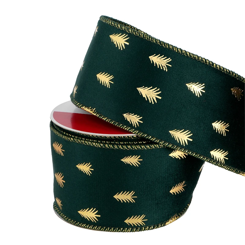 2.5" x 20ft. Green & Gold Trees Wired Ribbon by Celebrate It®