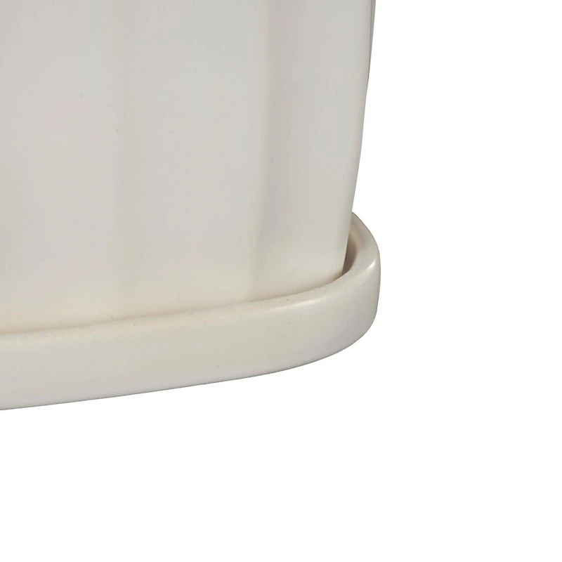 White Square Wide Groove Textured Ceramic Planter Set