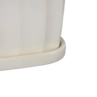 White Square Wide Groove Textured Ceramic Planter Set