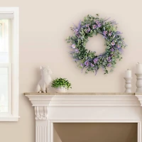 24" Purple Spring Daisy, Lavender & Eucalyptus Floral Wreath