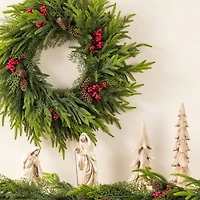 Glitzhome® 24"D Christmas PE Wreath with Pinecones and Red Berries