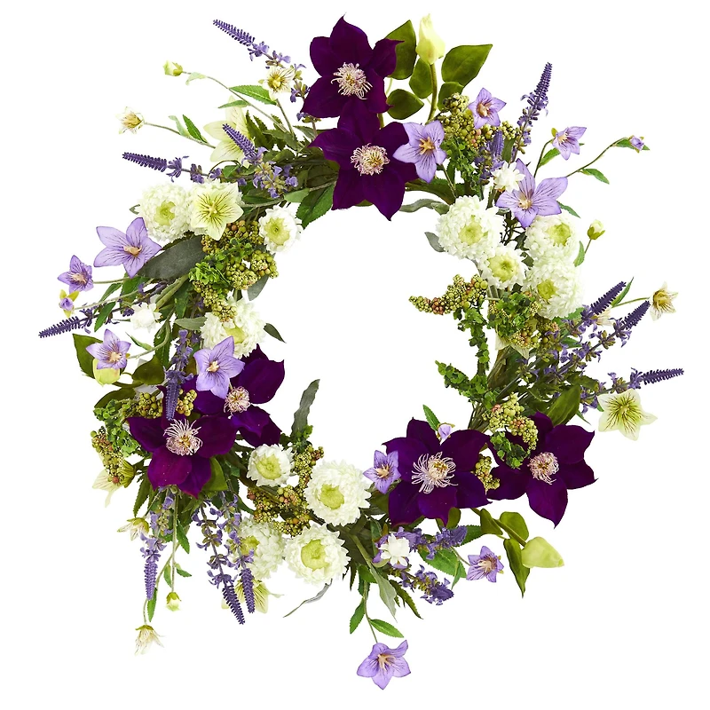 22'' Purple & White Mixed Flower Wreath