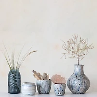 Hello Honey® 11" Blue Round Embossed Reclaimed Glass Jar