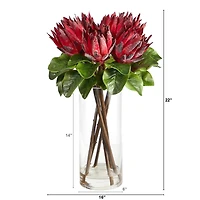 22" King Protea Floral Arrangement in Glass Vase
