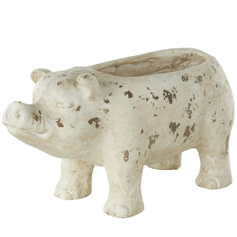 17" Light Brown Distressed Pig Planter