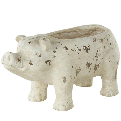 17" Light Brown Distressed Pig Planter