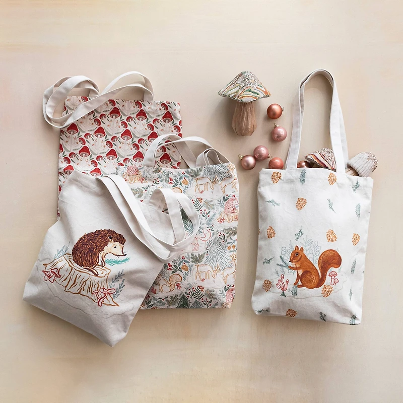 Hello Honey® Woodland Flora & Fauna Cotton Printed Tote Bag Set