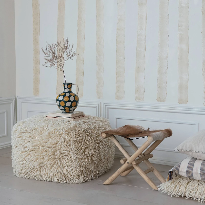 Hello Honey® Natural Teakwood and Goat Fur Folding Stool