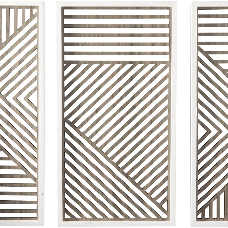 Brown Wood Carved Geometric Wall Decor Set of 3 17", 31"
