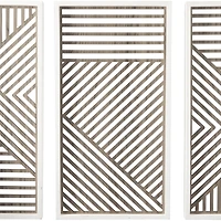 Brown Wood Carved Geometric Wall Decor Set of 3 17", 31"