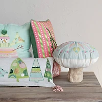 Hello Honey® 16" Round Cotton Embroidered Pillow with Snowflake & Beads