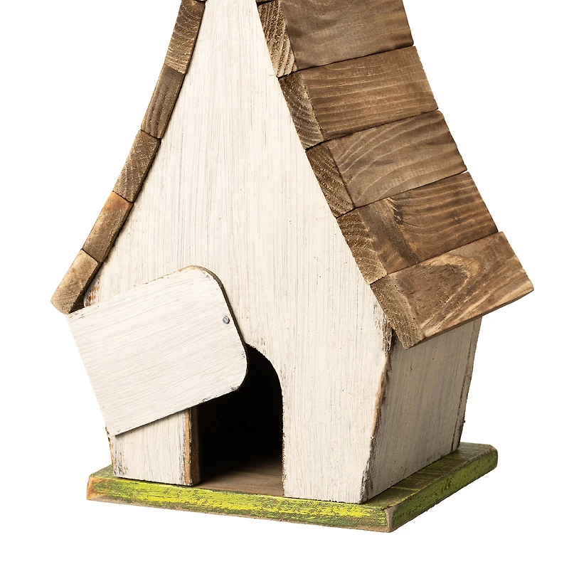 Glitzhome® 9.5" White Distressed Wood Birdhouse with Leaves