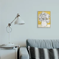 Stupell Industries Peony Sketch Bouquet Contrasted Distressed Yellow Framed Wall Art