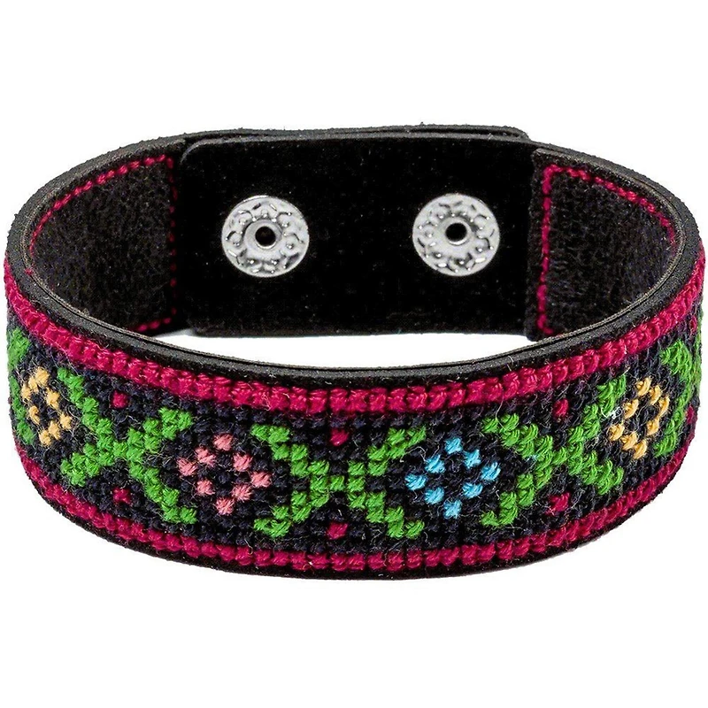 Wonderland Crafts Red & Green Artificial Leather Cross Stitch Bracelet Kit
