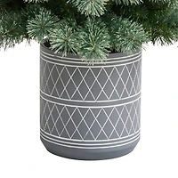 4.5ft. Pre-Lit Nova Scotia Pine Artificial Christmas Tree in Engraved Geometric Stone Planter, Warm White LED Lights