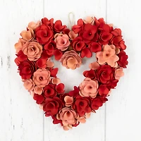 15" Red & Pink Wooden Floral Artificial Valentine's Day Wreath
