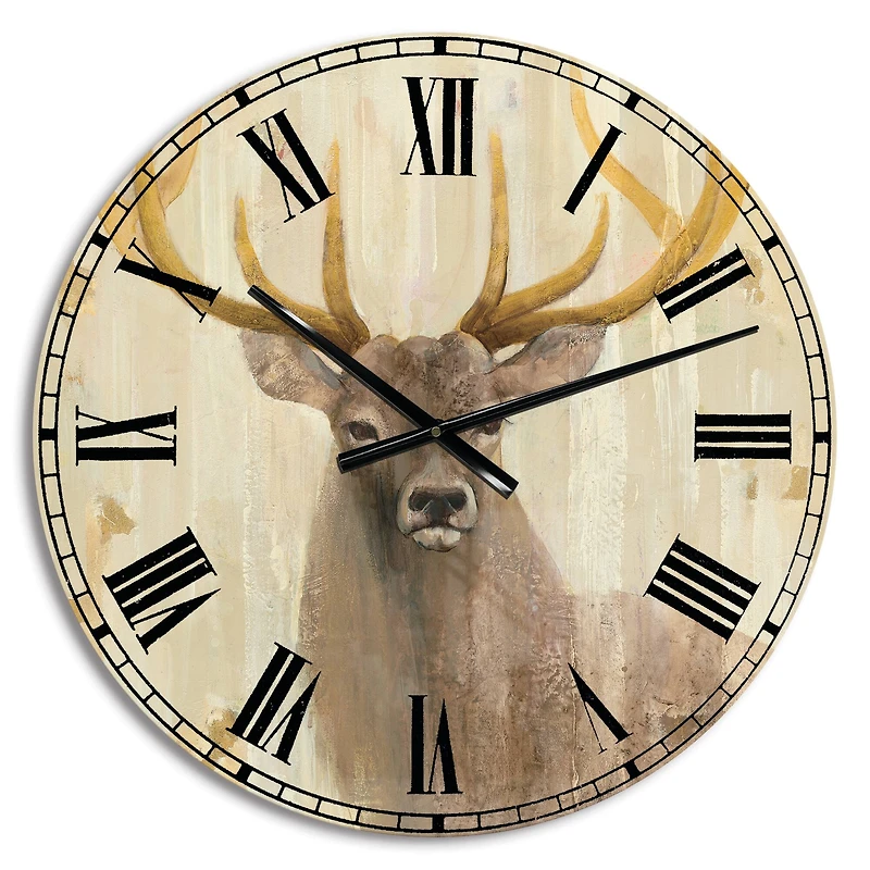 Designart 'Goldern Deer Iii Farmhouse Wall Clock