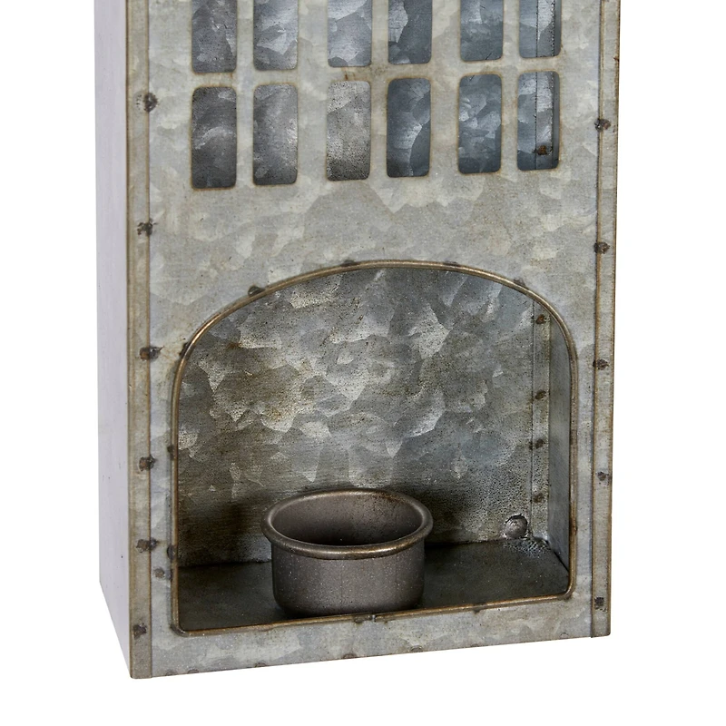 Set of 2 Grey Metal Farmhouse Candle Holder, 13", 18"